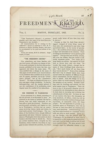 NEW ENGLAND FREEDMENS AID SOCIETY. The Freedmens Record, Volume 1.